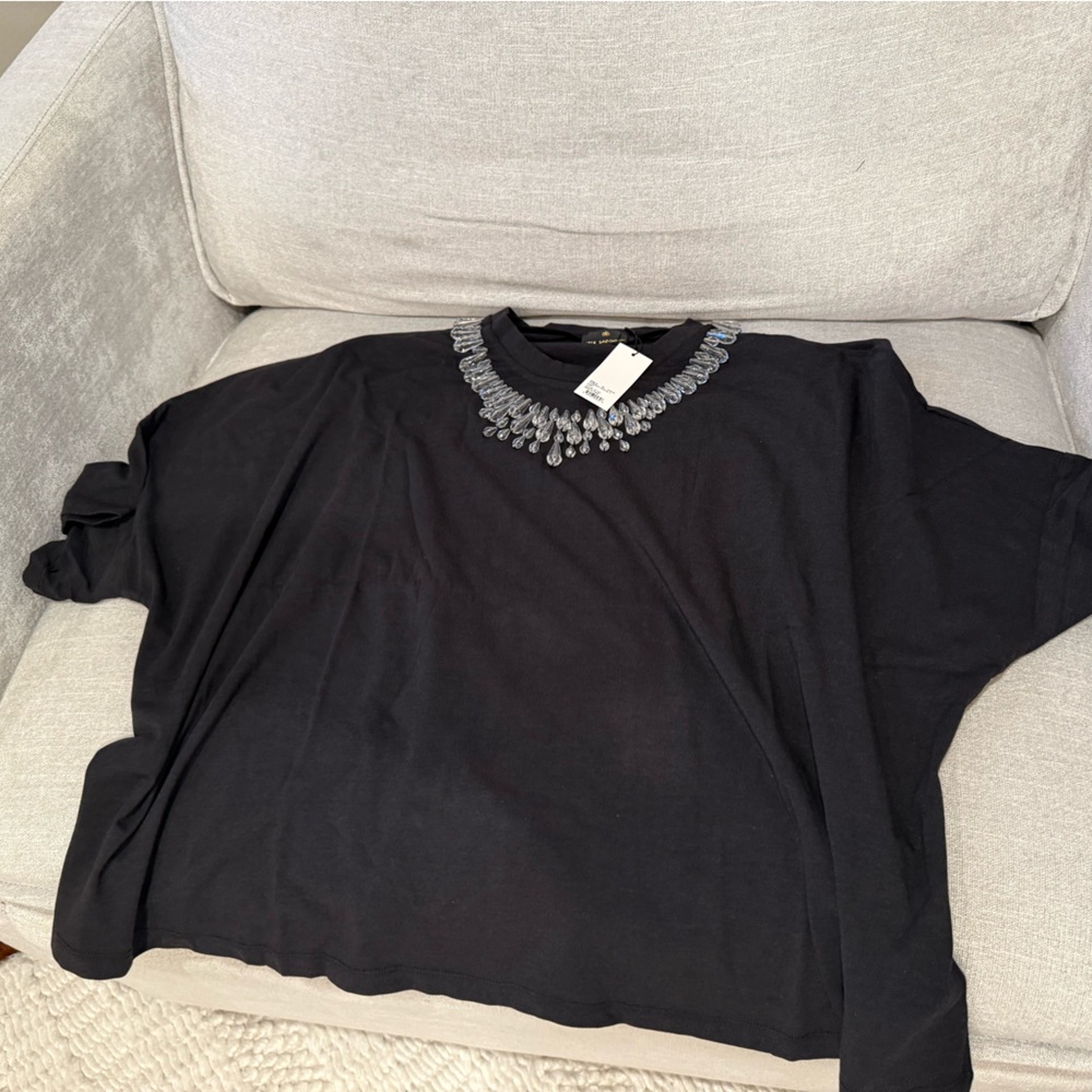 Lele Sadoughi Black Top with Gray Embellishments